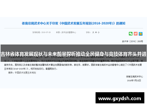 吉林省体育发展现状与未来前景探析推动全民健身与竞技体育齐头并进